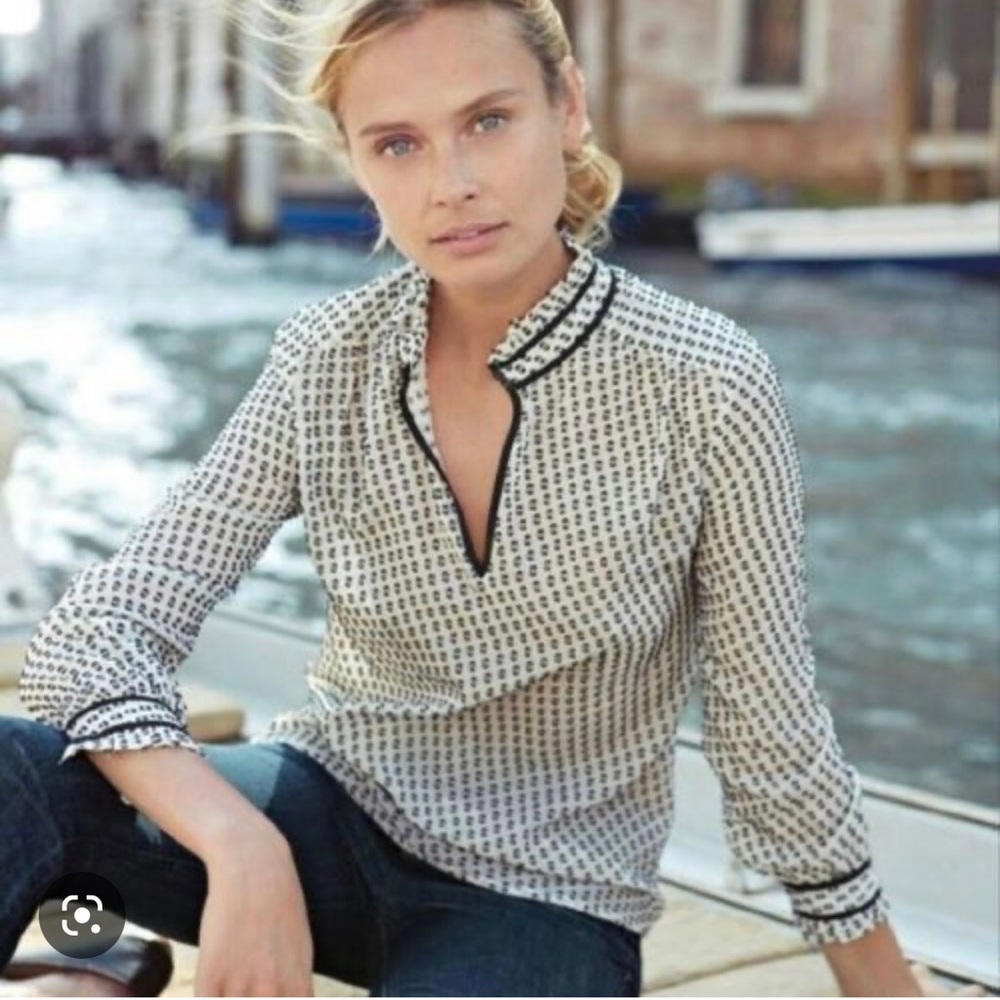 J. Crew Off-White with black dot print blouse